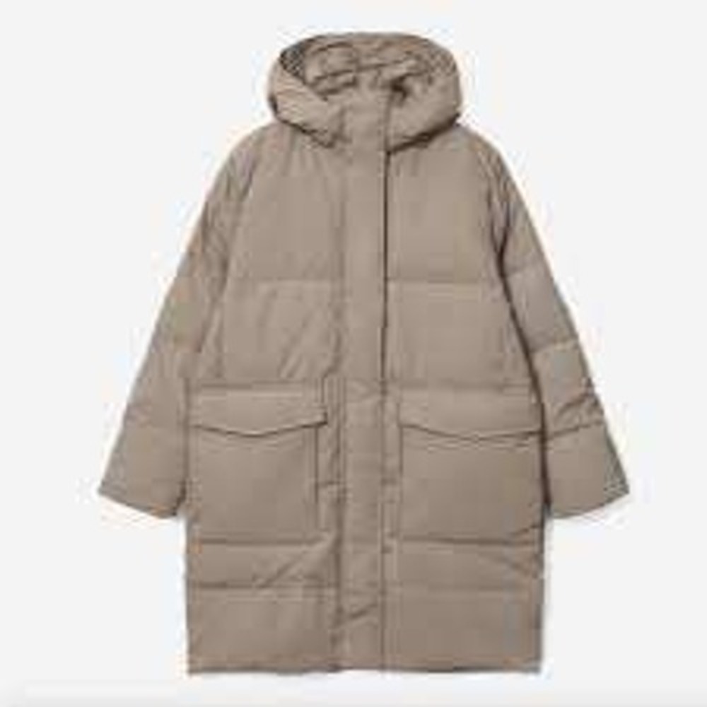 Everlane ReNew Long Puffer Coat Womens Small Sage Green‎ Hooded Recycled Jacket